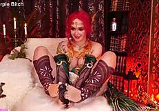 triss merigold in cosplay costume preparing for homemade video