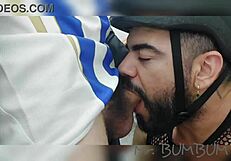 Public doggystyle with petite teen on emergency stairs