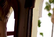 Perfect tits model Abby strips naked after teasing in sexy lingerie