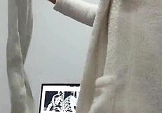 Husband coming out of the shower in towel