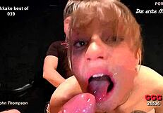 Watch this blowbang end in a massive bukkake?