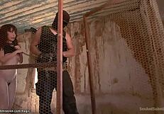 BDSM group sex with a big cock and gagging on a dick in the desert