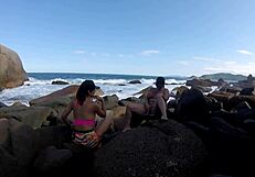 Ines Ventura and Joy Cardozo Share Steamy Outdoor Orgy on Galheta Beach