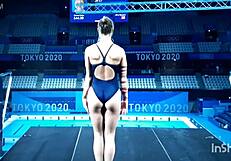 The sexy girls from ornamental jumps flaunt their perfect asses in a steamy display