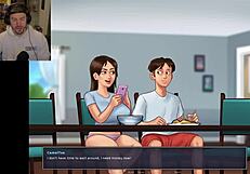 Summertime saga mommy bathes with teen in shower scene