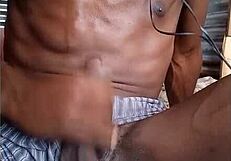 Masturbating my big black cock with a boxer: A hot amateur video