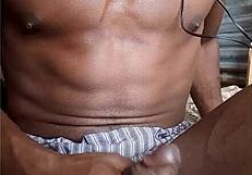 Masturbating my big black cock with a boxer: A hot amateur video