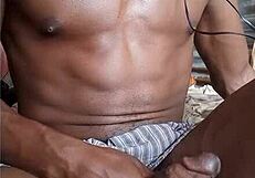 Masturbating my big black cock with a boxer: A hot amateur video