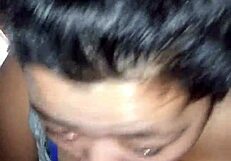 Enjoying a sloppy toppy moment with deepthroat technique.