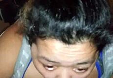 Enjoying a sloppy toppy moment with deepthroat technique.