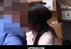 sexy brunette teen isabella nice pays security with sex in shop