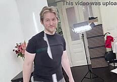 Pretty Australian novice delivers facial to the director during the shoot