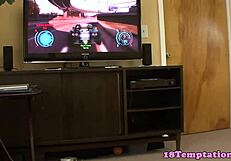 Teen Stepbro Blowjob During Game Play