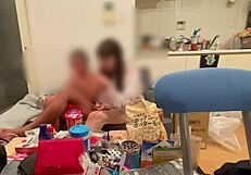 Hidden Camera Catches Pale Asian Girl Sucking Big Tits