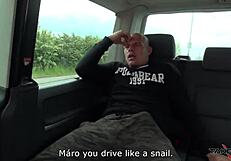 I convinced a busty running brunette to enter my van for a horny fuck