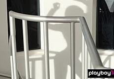 glamorous blonde housewife strips lingerie to reveal perfect shaved body