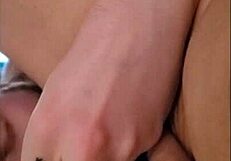 Two blonde milfs intensely lick and suck his pierced cock with toys.