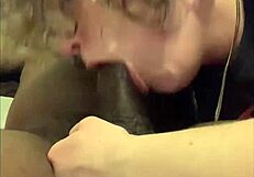 Amateur milf deepthroats interracial cock in close up oral blowjob