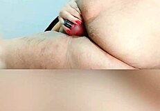 Fat Latina BBW with tattoos uses toys, showing natural tits
