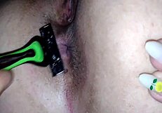 Detailed shaving of cuckold for eater's pleasure