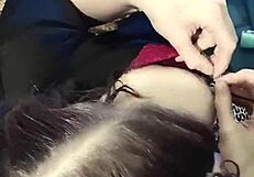 Brunette Babe Clamps Nipples in Close-Up