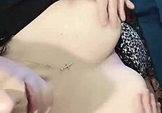 Brunette Babe Clamps Nipples in Close-Up