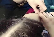 Brunette Babe Clamps Nipples in Close-Up