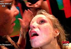 Intense Blowbang Bukkake Leaves Her Covered in Cum