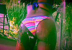 i strip in bikini at car wash, clothes ripping