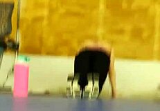 Asian in Tight Black Leggings at Gym