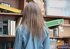 Cute teen shoplifter bends over for owner