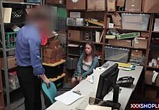 Cute teen shoplifter bends over for owner