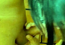 Homeless girl in skirt blowjob and gets creamed on a table