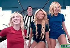 Teens repay debt with blowjobs and cowgirl rides on monster cocks