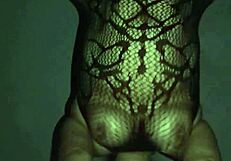 Fishnet chubby tits bounce!