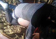 Latina girl bent over in blue thong for intense doggystyle fuck