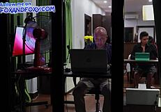 coworker motivates with dick sucking in office