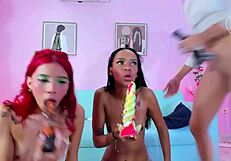 Slutty Latina friends CRAVE huge plastic cocks after boyfriends