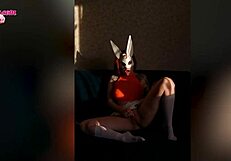 Sexy bunny fondles herself to vibrator orgasm