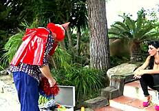 clown fucks horny girl with big tits suggestively