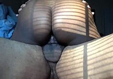 Ebony babe rides cock for intense orgasm.