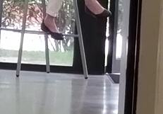 Mature woman engages in detailed shoe play activities