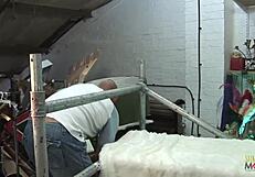 hardworking babes in stockings take a break for group fucking