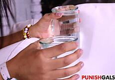 In the garage, the bound teen 18+ gets spanked and deepthroats cock before cumming hard in this hardcore BDSM fetish scene.