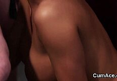 horny stunner swallows cum load on face