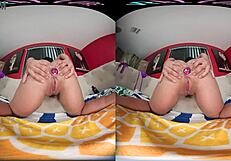sexy latina babe feels intense pleasure fucking her ass with toy in vr