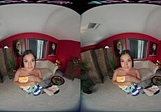 sexy latina babe feels intense pleasure fucking her ass with toy in vr