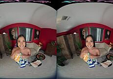 sexy latina babe feels intense pleasure fucking her ass with toy in vr