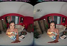 sexy latina babe feels intense pleasure fucking her ass with toy in vr