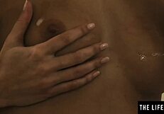 stunning blonde off the plastic around her wet pussy